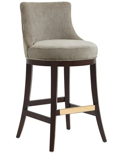 Manhattan Comfort Lucia Chenille Barstool With Beech Wood Legs In Neutral
