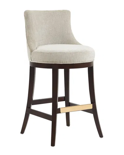 Manhattan Comfort Lucia Chenille Barstool With Beech Wood Legs In Neutral