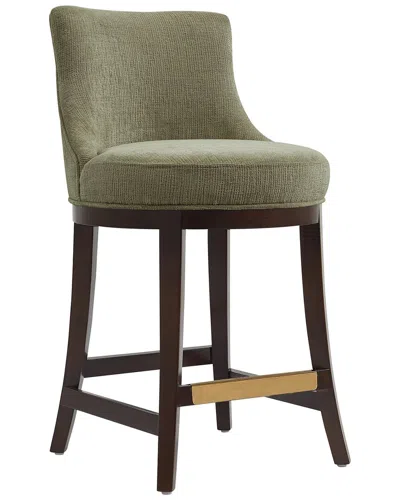 Manhattan Comfort Lucia Chenille Counter Stool With Beech Wood Legs In Green