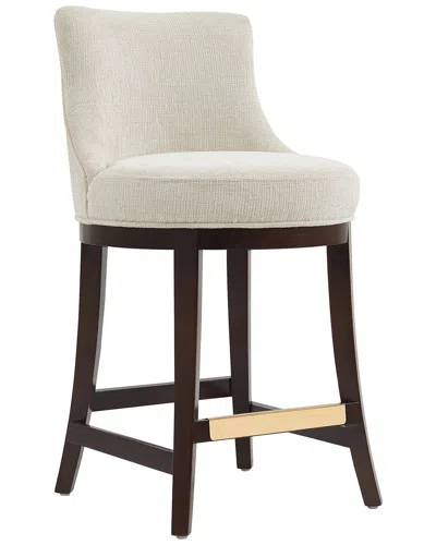 Manhattan Comfort Lucia Chenille Counter Stool With Beech Wood Legs In White