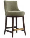 Manhattan Comfort Lucia Chenille Counter Stool With Beech Wood Legs In Green