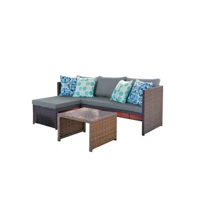 Manhattan Comfort Menton Modern 3-person Patio Sectional Conversation Set With Polyester Cushions And Coffee Table In Gray