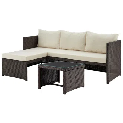 Manhattan Comfort Menton Patio 2-seater And Lounge Chair With Coffee Table Cream Cushions
