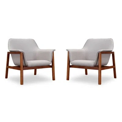 Manhattan Comfort Miller Mid-century Modern Linen Weave Upholstered Accent Ash Wood Armchair In Gray Linen Blend