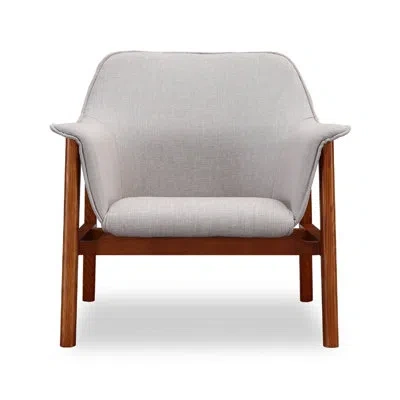Manhattan Comfort Miller Mid-century Modern Linen Weave Upholstered Ash Wood Accent Armchair In Gray Linen Blend