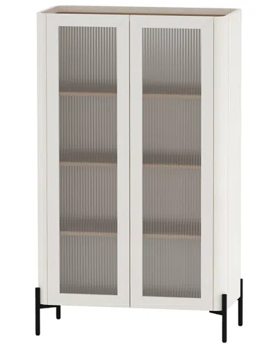 Manhattan Comfort Modern Abbey Décor Ribbed Tempered Glass Cabinet In Brown