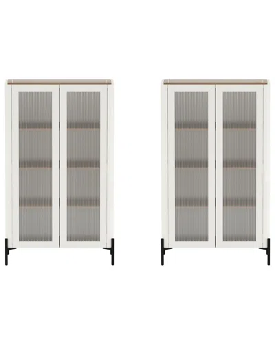 Manhattan Comfort Modern Abbey Décor Ribbed Tempered Glass Cabinet In Brown