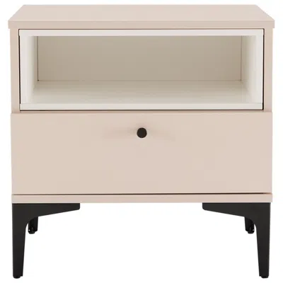 Manhattan Comfort Modern Amara Nightstand With 1 Full Extension Drawer And Metal Legs In Pale In Pink