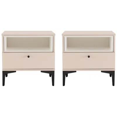 Manhattan Comfort Modern Amara Nightstand With 1 Full Extension Drawer And Metal Legs In Pale In Pink