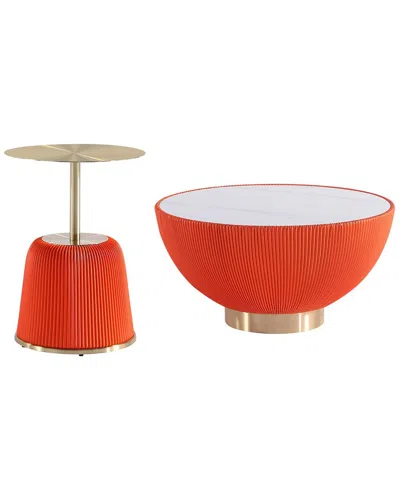 Manhattan Comfort Modern Anderson Coffee Table And End Table In Red
