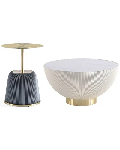 Manhattan Comfort Modern Anderson Coffee Table And End Table In White