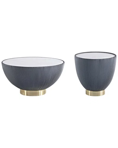 Manhattan Comfort Modern Anderson Coffee Table And End Table In Blue