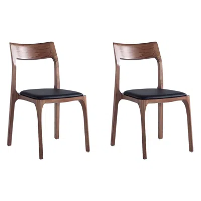 Manhattan Comfort Modern Moderno Dining Chair In Leatherette Walnut And Black-set Of 2 In Brown