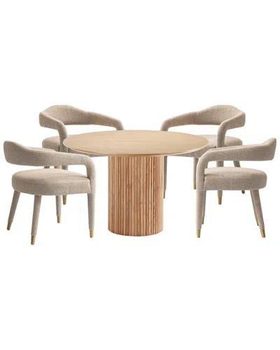 Manhattan Comfort Modern Round Dining Table & Chairs Set In Neutral