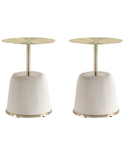 Manhattan Comfort Anderson 2-piece 15.75" Wide Leatherette Upholstered End Table Set In Cream