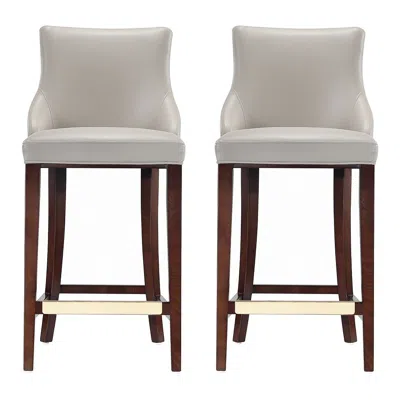 Manhattan Comfort Modern Shubert Barstool Upholstered In Light Grey Leatherette - Set Of 2