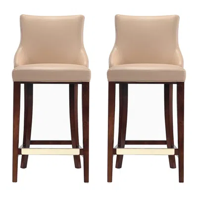 Manhattan Comfort Modern Shubert Barstool Upholstered In Tan Leatherette - Set Of 2