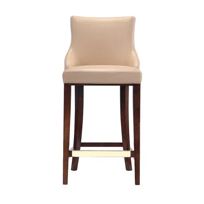 Manhattan Comfort Modern Shubert Barstool Upholstered In Tan Leatherette With Beech Wood Legs