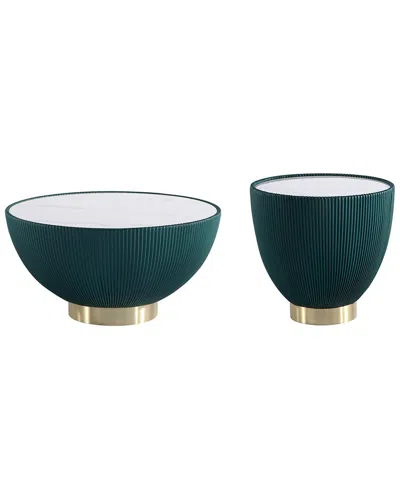 Manhattan Comfort Modern Upholstered Anderson Coffee Table & Anderson 2 End  Table In Green
