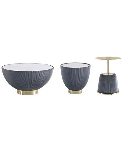 Manhattan Comfort Modern Upholstered Anderson Coffee Table With Anderson 1 & 2  End Tables In Blue