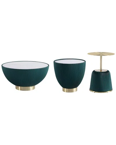 Manhattan Comfort Modern Upholstered Anderson Coffee Table With Anderson 1 & 2  End Tables In Blue