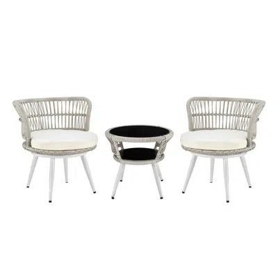 Manhattan Comfort Monaco Traditional 2-person Patio Conversation Set With Polyester Cushions And Table In Cream