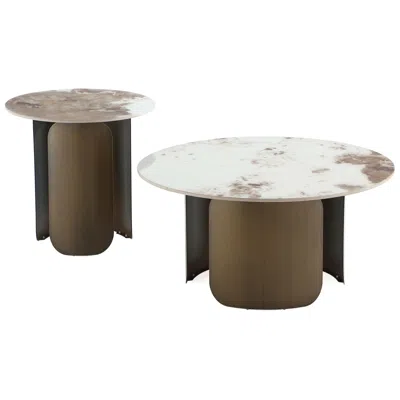 Manhattan Comfort Monica 2-piece Modern Coffee Table And End Table Set In Gold In Brown