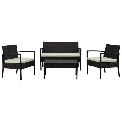 Manhattan Comfort Noli Patio 4-person Conversation Set With Coffee Table With Cream Cushions