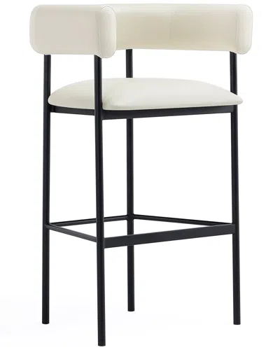 Manhattan Comfort Onda Metal Upholstered Vegan Leather Barstool In White