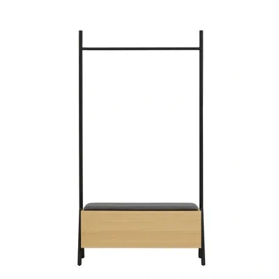 Manhattan Comfort Paloma Modern Open Hanging Closet With Storage Upholstered In Linen Weave In Brown