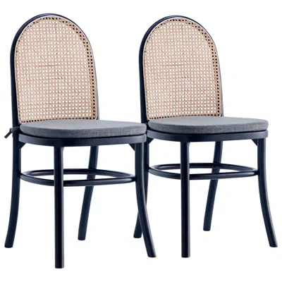 Manhattan Comfort Paragon Matte Black Wood And Cane Dining Chairs Set Of 2
