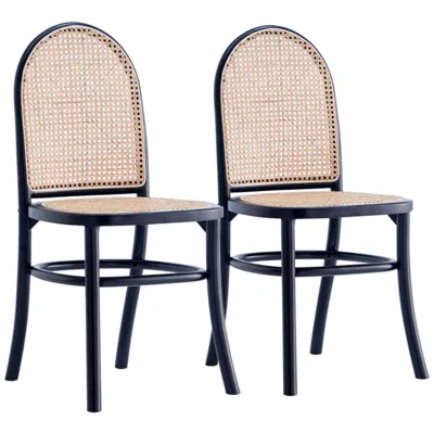 Manhattan Comfort Paragon Matte Black Wood Natural Cane Dining Chairs Set Of 2