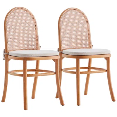 Manhattan Comfort Paragon Matte Nature Wood And Cane Dining Chairs Set Of 2