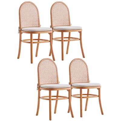 Manhattan Comfort Paragon Matte Nature Wood And Cane Dining Chairs Set Of 4
