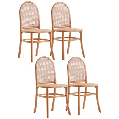 Manhattan Comfort Paragon Matte Nature Wood And Cane Dining Chairs Set Of 4