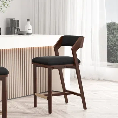 Manhattan Comfort Patricia Modern Velvet Upholstered Bar Stool With Beech Wood Frame In Black