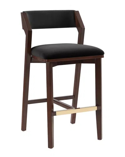 Manhattan Comfort Patricia Velvet Barstool With Beech Wood Legs In Brown