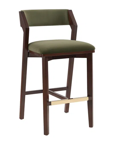 Manhattan Comfort Patricia Velvet Barstool With Beech Wood Legs In Green