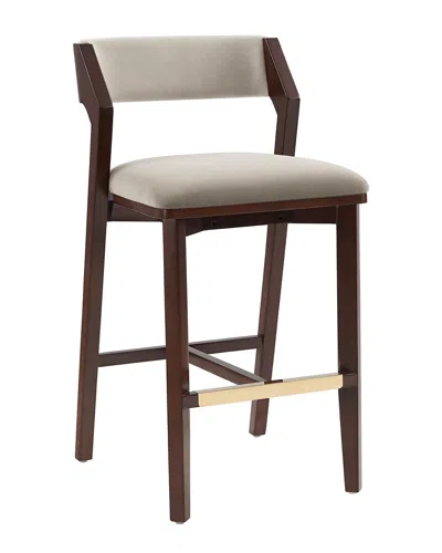 Manhattan Comfort Patricia Velvet Barstool With Beech Wood Legs In Brown