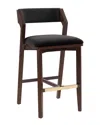 Manhattan Comfort Patricia Velvet Barstool With Beech Wood Legs In Black