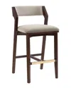 Manhattan Comfort Patricia Velvet Barstool With Beech Wood Legs In White