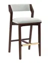 Manhattan Comfort Patricia Velvet Barstool With Beech Wood Legs In White