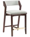 Manhattan Comfort Patricia Velvet Counter Stool With Beech Wood Legs In White