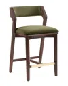 Manhattan Comfort Patricia Velvet Counter Stool With Beech Wood Legs In Green