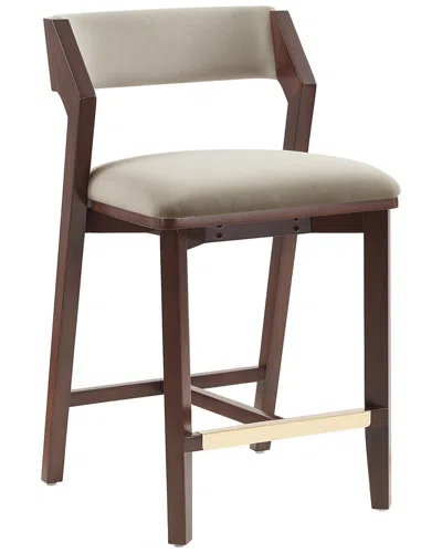 Manhattan Comfort Patricia Velvet Counter Stool With Beech Wood Legs In Neutral