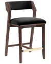 Manhattan Comfort Patricia Velvet Counter Stool With Beech Wood Legs In Black