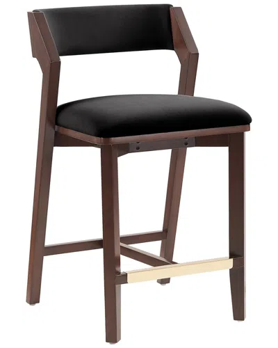 Manhattan Comfort Patricia Velvet Counter Stool With Beech Wood Legs In Black