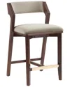 Manhattan Comfort Patricia Velvet Counter Stool With Beech Wood Legs In Gray