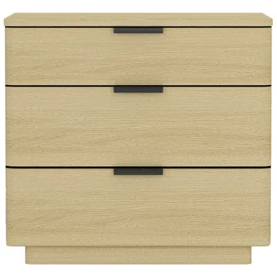 Manhattan Comfort Payton Modern Nightstand With 3 Drawers In Natural Oak And Black In Neutral