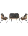 Manhattan Comfort Pine Modern 4pc Patio Conversation Set In Neutral